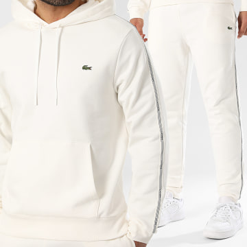 Lacoste - Co-ord Set Joggingbroek Met Strepen Geborduurd Logo Krokodil Lichtbeige
