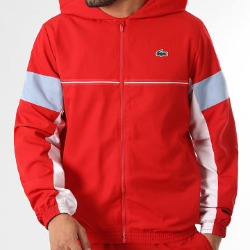 Lacoste - Chaqueta Capucha Cremallera Logo Cocodrilo Rojo Blanco