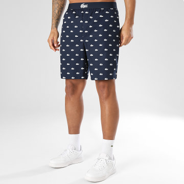 Lacoste - Short Jogging Logo Crocodile Imprimé Bleu Marine