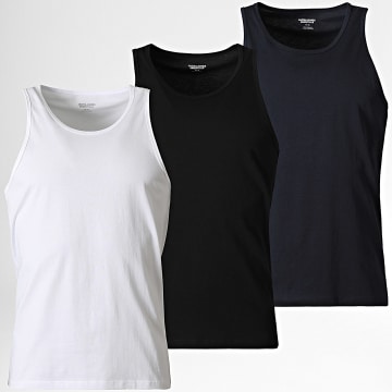 Jack And Jones - Lot De 3 Débardeurs Organic Basic Blanc Noir Bleu Marine