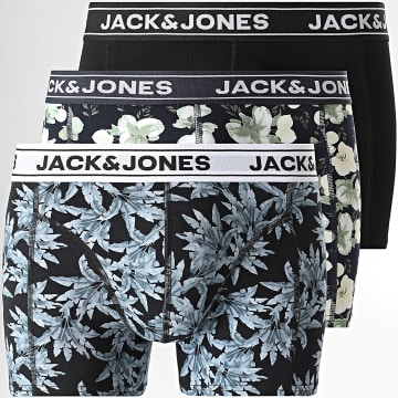 Jack And Jones - Lot De 3 Boxers Ray Flower Noir Bleu Marine Vert Jaune Floral