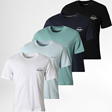 Jack And Jones - Pack de 5 camisetas Brandon Negro Blanco Azul Marino Azul Claro Turquesa