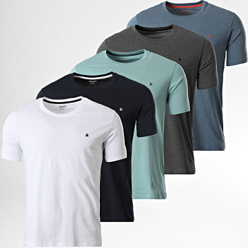 Jack And Jones - Pack de 5 camisetas Paulos Blanco Gris Antracita Azul Marino Turquesa Azul Jaspeado