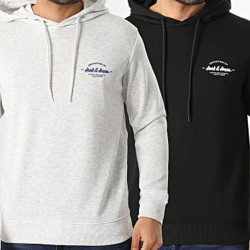 Jack And Jones - Pack de 2 sudaderas con capucha Brandon Negro Gris Claro Jaspeado