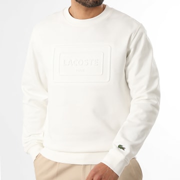 Lacoste - Sudadera Crewneck Classic Fit Logo en Relieve Beige Claro