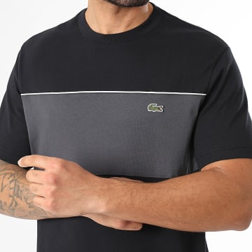 Lacoste - Camiseta Logo Bordado Cocodrilo Negro Gris