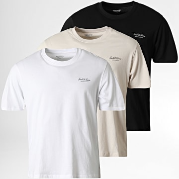Jack And Jones - Pack de 3 camisetas Archive Graphic Negro Blanco Beige