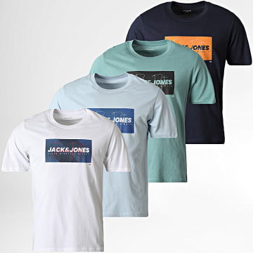 Jack And Jones - Pack de 4 camisetas Cole Print Blanco Azul Claro Azul Marino Turquesa