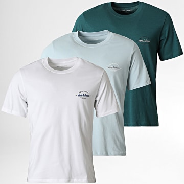 Jack And Jones - Pack de 3 camisetas Brandon Blanco Azul Claro Verde Botella