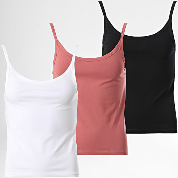 Tiffosi - Pack de 3 Camisetas de Tirantes Mujer Paolo 10064941 Blanco Rosa Oscuro Negro