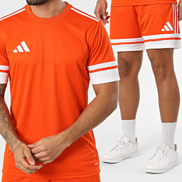Adidas Sportswear - Ensemble Tee Shirt Et Short Jogging Squa 25 JC8674 JC8676 Orange Blanc