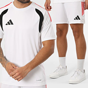 Adidas Sportswear - Ensemble Tee Shirt Et Short Jogging A Bandes Tiro 26 KR0367 KR0365 Blanc Noir Rouge