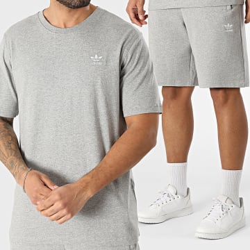 Adidas Originals - Ensemble Tee Shirt Et Short Jogging Trefoil Essential JY6267 JW8624 Gris Chiné