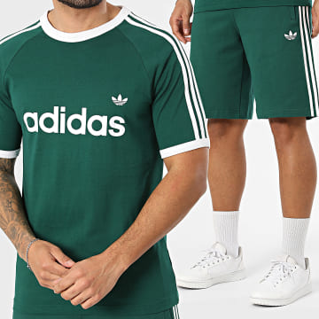 Adidas Originals - Ensemble Tee Shirt Et Short Jogging A Bandes 3 Stripes Ringer KF0415-KE3563 Vert Blanc