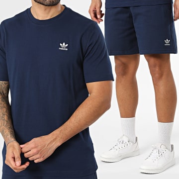 Adidas Originals - Ensemble Tee Shirt Et Short Jogging Trefoil Essential JC9989 KE3385 Bleu Marine