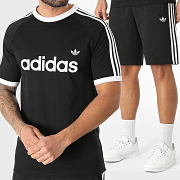 Adidas Originals - Ensemble Tee Shirt Et Short Jogging A Bandes 3 Stripes Ringer KF0417 KE3566 Noir
