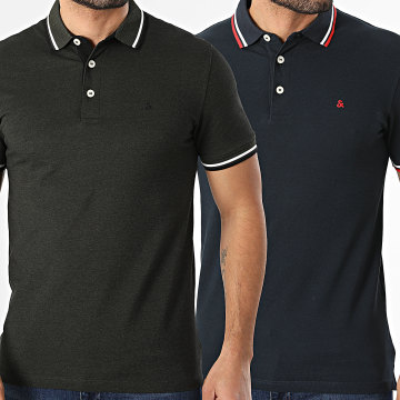 Jack And Jones - Pack van 2 Polos Korte Mouwen Paulos Marineblauw Kaki Groen Gemêleerd