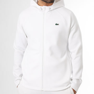 Lacoste - Veste Zippée Capuche Logo Crocodile Blanc