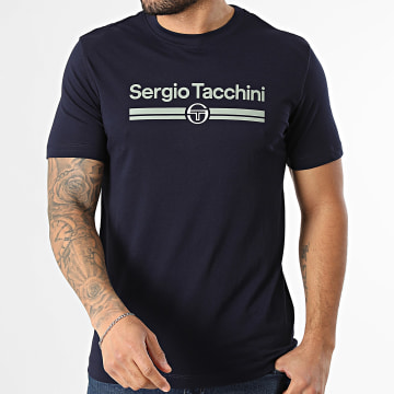 Sergio Tacchini - T-Shirt Marchio 41200 Blu Marina Verde Kaki Chiaro