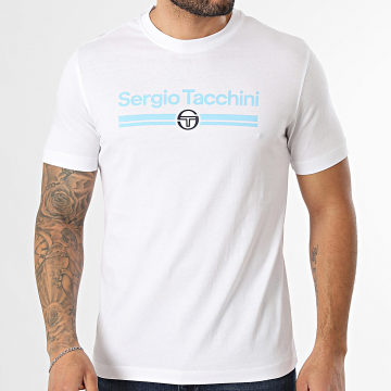 Sergio Tacchini - T-Shirt Marchio 41200 Bianco Blu Chiaro