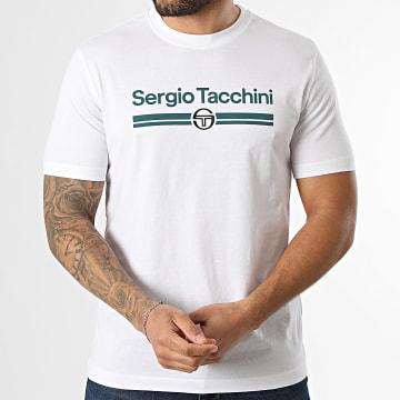 Sergio Tacchini - T-Shirt Marchio 41200 Bianco Verde Bottiglia
