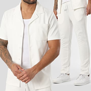 Zayne Paris  - Ensemble Chemise Manches Courtes Et Pantalon Texturé 436 Beige Clair