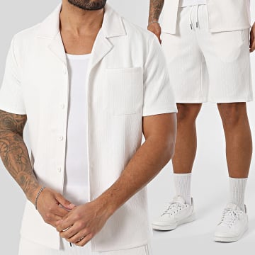 Zayne Paris  - Ensemble Chemise Manches Courtes Et Short Jogging 313 Beige Clair