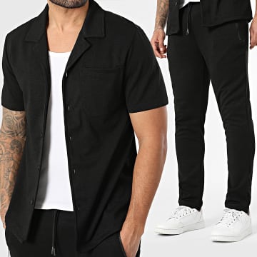 Zayne Paris  - Ensemble Chemise Manches Courtes Et Pantalon Texturé 436 Noir
