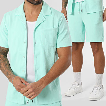 Zayne Paris  - Ensemble Chemise Manches Courtes Et Short Jogging 313 Turquoise