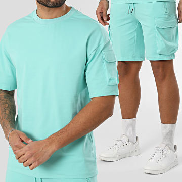 Zayne Paris  - Ensemble Tee Shirt Et Short Cargo 275 Turquoise