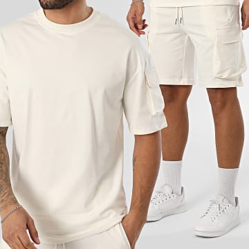 Zayne Paris  - Ensemble Tee Shirt Et Short Cargo 275 Beige Clair