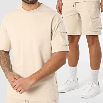 Zayne Paris  - Ensemble Tee Shirt Et Short Cargo 275 Beige