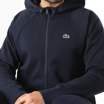 Lacoste - Veste Zippée Capuche Logo Crocodile Bleu Marine
