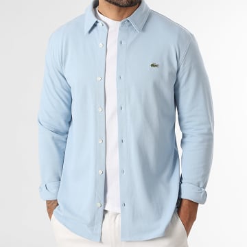 Lacoste - Camisa de manga larga logo bordado cocodrilo slim fit azul claro