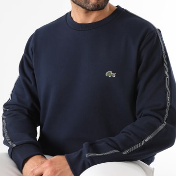Lacoste - Sweat Crewneck A Bandes Classic Fit Logo Brodé Crocodile Bleu Marine