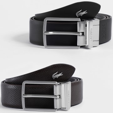Lacoste - Ceinture en Cuir Réversible Avec Logo Crocodile Metal Noir Marron
