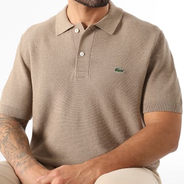Lacoste - Polo Manga Corta Logo Bordado Cocodrilo Marrón Claro Jaspeado