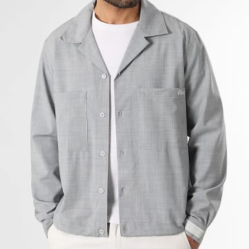 Lacoste - Overshirt Logo Gesticktes Krokodil Ton in Ton Hellgrau Meliert