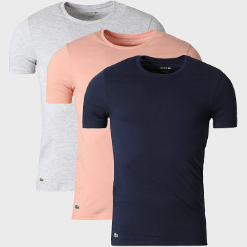 Lacoste - Pack di 3 T-Shirts Slim Fit Logo Ricamato Coccodrillo Blu Marino Grigio Mélange Corallo Chiaro