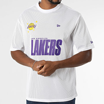 New Era - Tee Shirt Oversize Large NBA Graphic Mesh LA Los Angeles Lakers 60771594 Blanc
