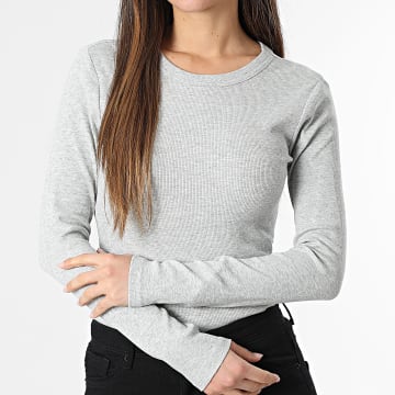 Only - Camiseta de manga larga Rib mujer Val Life gris jaspeado