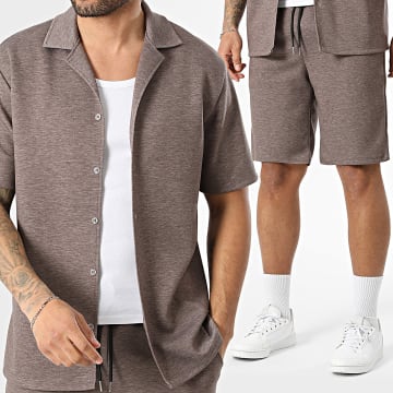 Frilivin - Ensemble Chemise Manches Courtes Et Short Jogging 176 Marron Chiné