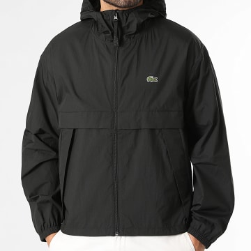 Lacoste - Antivento Cappuccio Con Zip Logo Ricamato Coccodrillo Nero