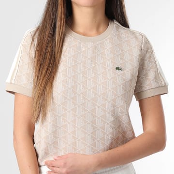 Lacoste - Camiseta Mujer Slim Fit Logo Bordado Cocodrilo The Blend Beige