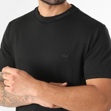Lacoste - Tee Shirt Logo Brodé Crocodile Ton Sur Ton Regular Fit Noir