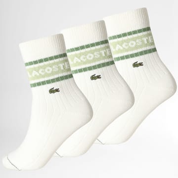 Lacoste - Lot De 3 Paires De Chaussettes Logo Brodé Crocodile Beige Clair Vert