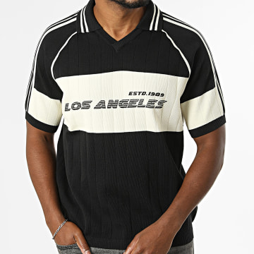 Frilivin - Polo Kurzarm Strick 2305 Schwarz Hellbeige