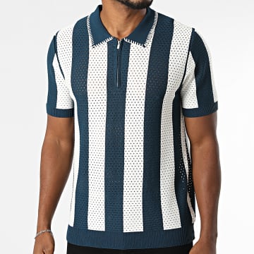 Frilivin - Polo de Manga Curta com Listras Vazadas 4494 Azul Marinho Branco