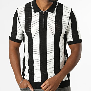 Frilivin - Polo Korte Mouwen Gestreept Geperforeerd 4494 Zwart Wit