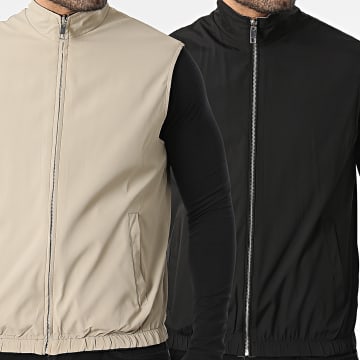 Frilivin - Veste Zippée Sans Manches Réversible R52 Beige Noir
